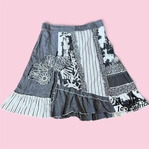 Euro Frime Cotton Patchwork skirt with floral embroidery Size M